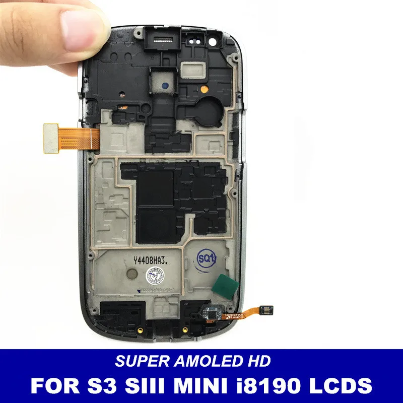 

White Blue Super AMOLED LCD For Samsung Galaxy S3 Mini i8190 LCDs Display with Touch Screen Digitizer Frame Replacement Parts