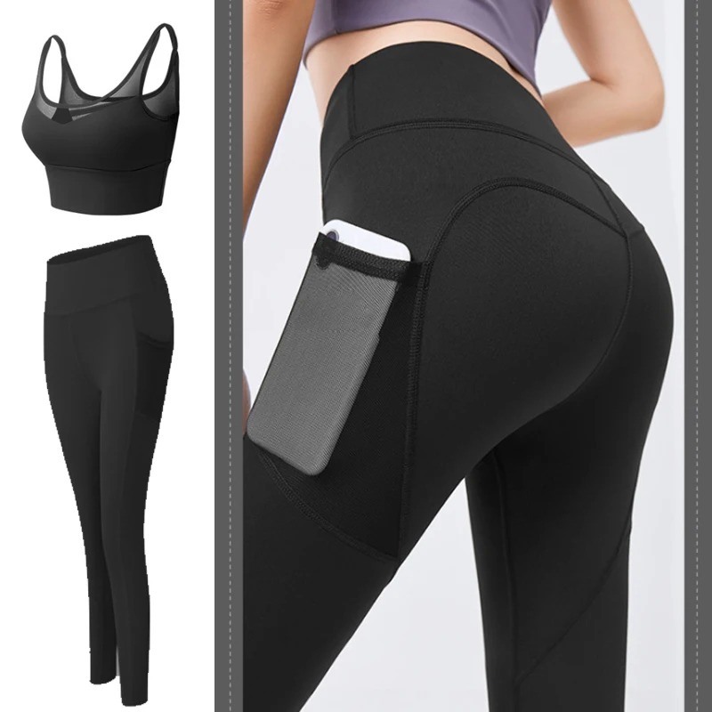 Ensemble de vêtements d'entraînement pour femmes, 2 pièces, soutien-gorge et Leggings de sport, de gymnastique, de Yoga athlétique 1