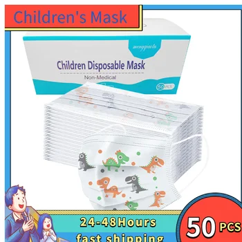 

Fast Deliver 50PC A Box Children's mask Disposable Face Mask 3Ply Ear Loop Solid Facemaskswashable Covers Mouths Cotton Facial