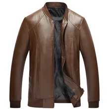 Коричневая ветровка из искусственной кожи, мужская куртка со стоячим воротником, толстая теплая пушистая зимняя одежда из искусственной кожи, повседневное флисовое Мужское пальто Xxxl