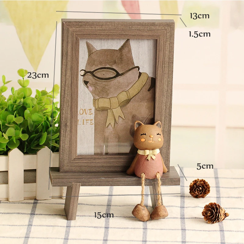 6 Inch Creative Japanese Wood Resin 3D Cartoon Cute Cat Photo Frame Cartoon Desktop Frames Home Decor for Livingroom Kids Gift