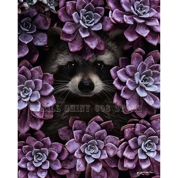

5D DIY Diamond Embroidery raccoon flowers Full Drill Animal Diamond Painting Cross Stitch Mosaic Needlework Kit Home Decor Gift