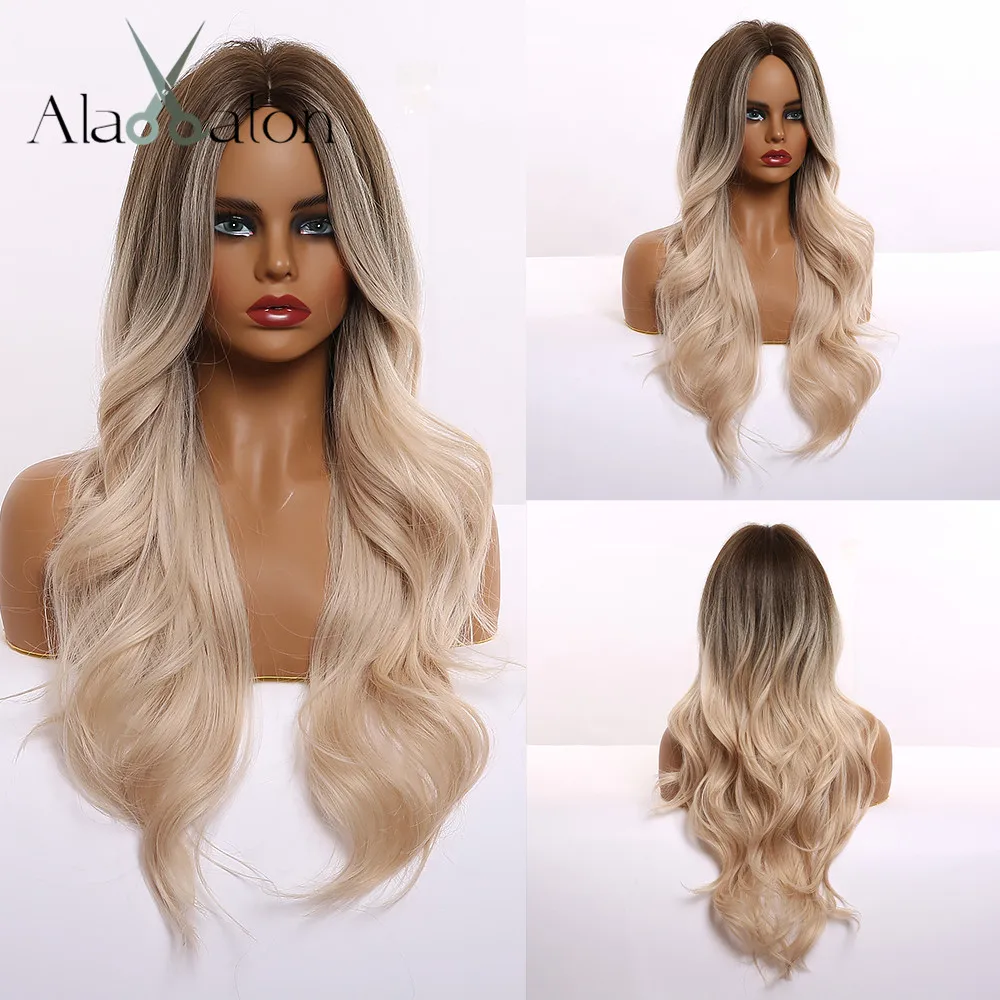 Wigs Synthetic-Wigs Blonde Wavy Cosplay Brown Black Alan Eaton Long Ombre Women Middle-Part