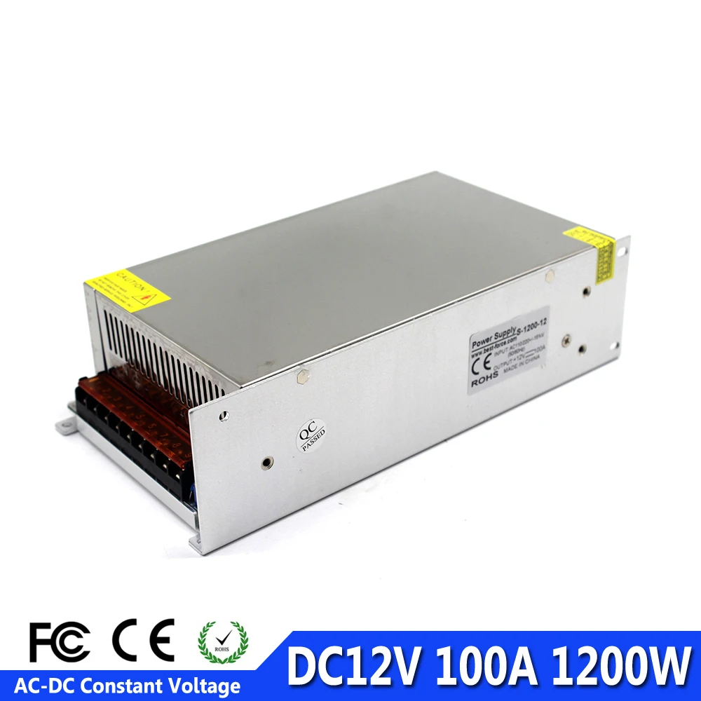 Блок питания постоянного тока 12 В 100A 1200 Вт Ac Dc преобразователь драйвер 220 110 AC DC12V