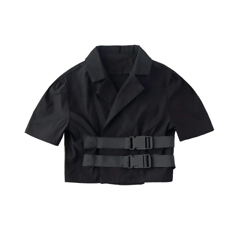 black jacket Детская крутая модная одежда в стиле хип-хоп черная короткая куртка топ, Пальто повседневные штаны для бега для девочек, костюм для джазовых танцев, одежда - Цвет: black jacket
