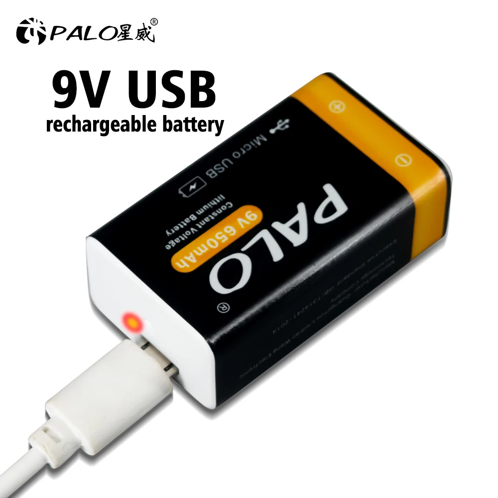 Nuova Batteria Ricaricabile Agli Ioni Di Litio Da 9V Usb 6F22 Batterie Al Litio A Tensione Costante Da 9V 9V Per Giocattolo Di Allarme Fumo Multimetro