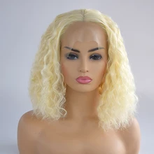 150% плотность блонд вьющиеся синтетические парики на кружеве со средней частью для женщин бесклеевая Реалистичная повседневная одежда для макияжа, париков