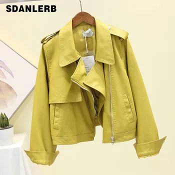 

Locomotive Leather Jacket Women's 2019 Autumn New Korean Suit Collar Loose Short PU Leather Coat Lady Casual Jackets Crop Top