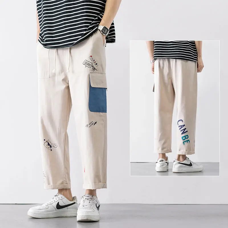 Male Harajuku Anime Cargo Sweatpants Baggy Streetwear Wide Leg Oversize Ankle-length Casual Sport Trousers wide leg pants wide leg sweatpants men cargo pants