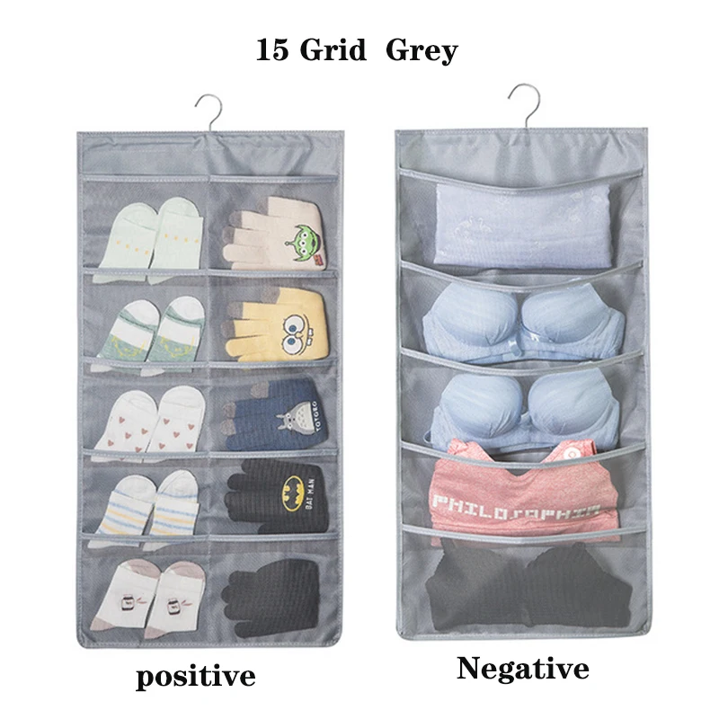 15 grid grey Сумка для хранения одежды шкаф Органайзер бюстгальтер Органайзер хранения носков Складная Подвеска из ткани Оксфорд сумка Аксессуары для гардероба - Цвет: 15 grid grey
