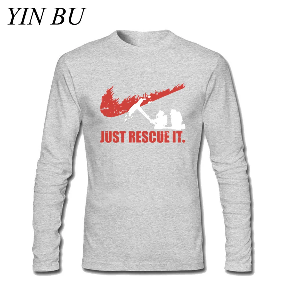 Just Rescue It Fire Fight Rescue The Fire fighter, мужские футболки с длинным рукавом в стиле хип-хоп, мужская белая футболка с вырезом лодочкой - Цвет: Серый