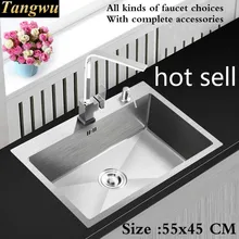 Модная кухонная раковина прочная 304 нержавеющая сталь 4 мм Ручная работа один слот Горячая 55x45 см