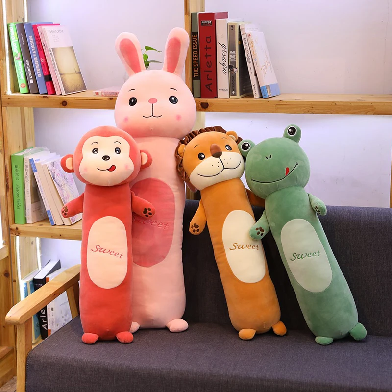 

50-110cm Cartoon Rabbit Lion Monkey Frog Sleep Long Pillow Cute Animal Doll Girl Plush Toy On The Lazy Man Bed Soft Comfortable