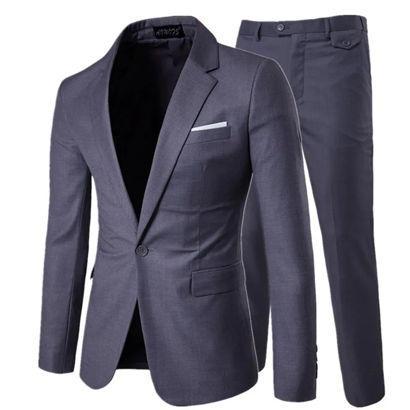 Куртка+ брюки+ жилет) Роскошные мужские повседневные Свадебные смокинги мужская одежда мужской тонкий костюм модные мужские деловые вечерние костюмы - Цвет: Dark gray 2-pcs set