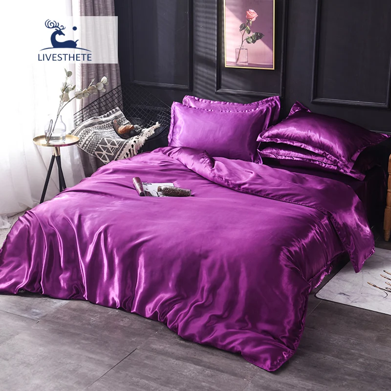 Liv_Esthete Comforter Cover Bedding Set Satin Silk Double Bedspread