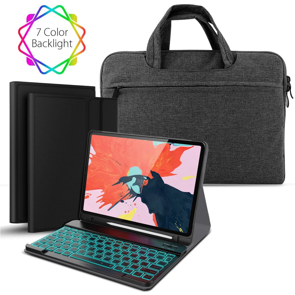 

7 Colors Backlit US Keyboard Case For IPad Pro 11 2018 Separable Tablet Bluetooth Keyboard Leather Case + 11-12 Inch Laptop Bags
