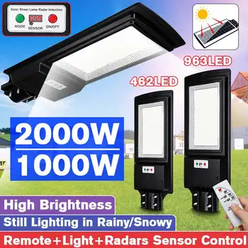 

1000W/2000W Digital Display LED Solar Street Light Outdoor Garden 462/963 LED Light Radar Motion Sensor Wall Timing Lamp+Remote