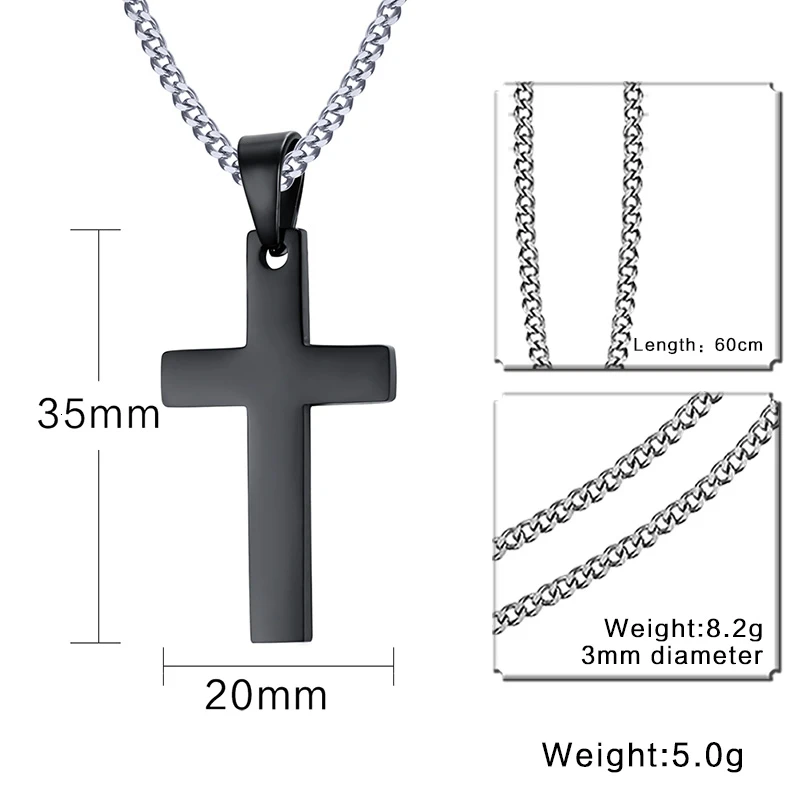 Collana Uomo Crocifisso In Acciaio Inossidabile - Gioiello Religioso Cristiano, Pendente Croce Singola, Colore Argento Nero, Resistente Al Sudore, Catena 60cm, Regalo Ideale
