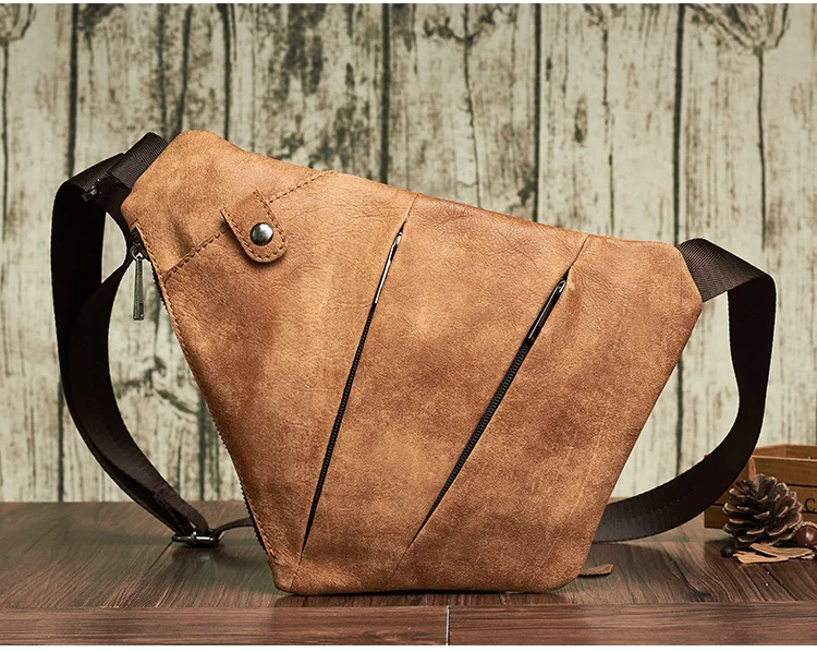 

Cross-Border Hot Selling Leather Men's Chest Pack Fashion Casual Riding Shoulder Chest Pack Full-grain Leather Men's Bag