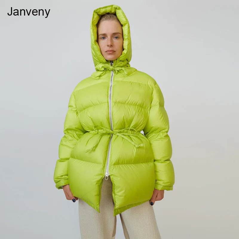 Janveny женский зимний пуховик с капюшоном 90% пальто на белом утином пуху модная