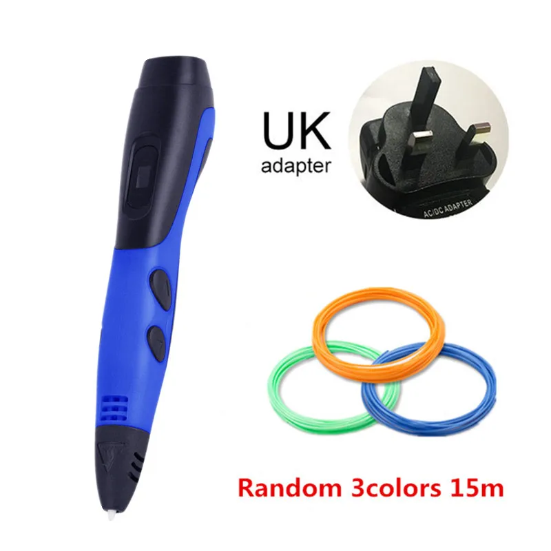 UK BLUE 15M USB кабель 3D Ручка с 12 цветов 36 метров PLA нити печать Ручка Поддержка ABS и PLA Дети Diy ручка для рисования с ЖК-дисплеем - Цвет: UK BLUE 15M
