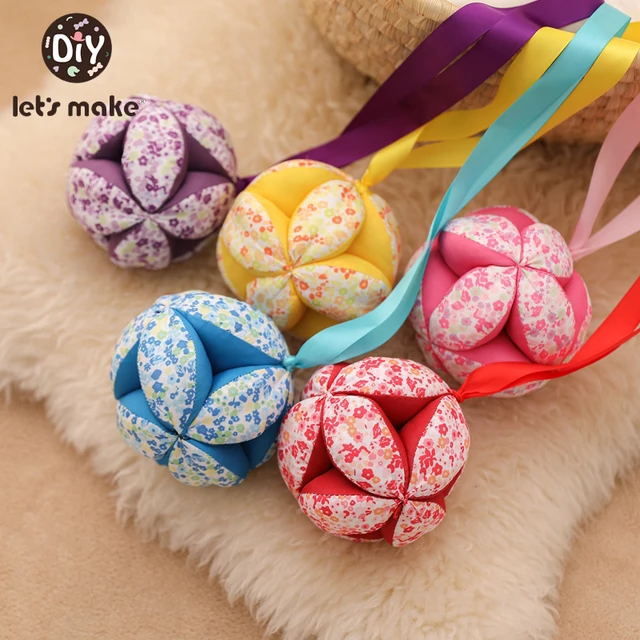 Baby Rattle Toy  Hand Catching Cloth Ball Toys Infant Interaction Colored Rattle Ball Toy with Ribbon Appease Bed Hanging 2