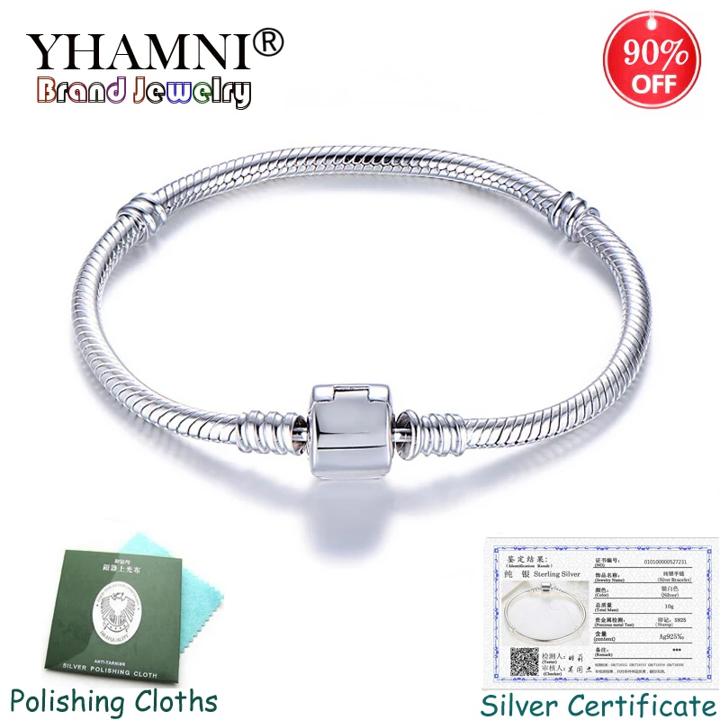 

Certificate as Proof! 100% Solid 925 Silver Snake Chain DIY Charm Bracelet Fine Gift Wedding Fashion Jewelry for Women KBL005