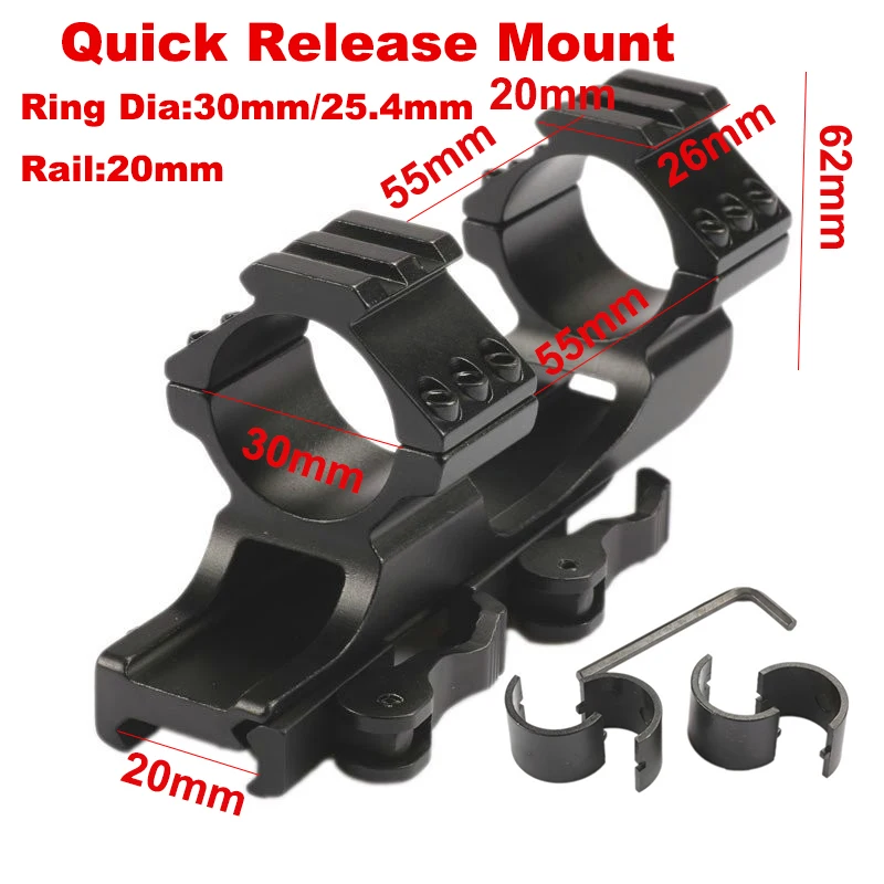 Тактический сверхмощный двойной кольцевой прицел крепление 25,4 мм/30 мм быстросъемный консольный Пикатинни Вивер 20 мм рельс QD Cam замки