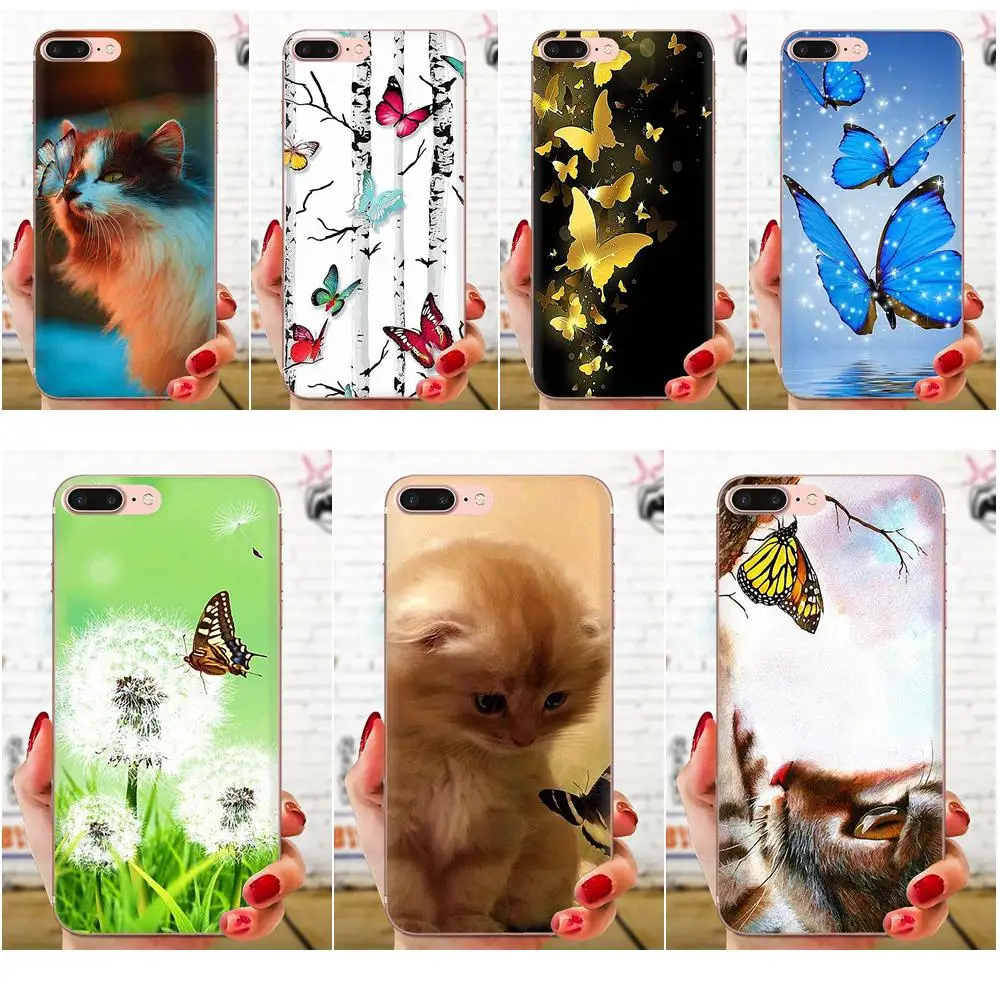 For Sony Xperia Z Z1 Z2 Z3 Z4 Z5 compact Mini M2 M4 M5 T3 E3 E5 XA XA1 XZ Premium Soft TPU Slim Butterfly Stand On The Cat Nose | Мобильные