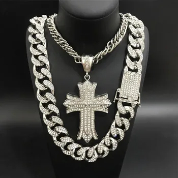 

Hip Hop Men Silver Color Ice Out Cuban Neckalce Crystal Miami Neckalce Chain Dollar Rotating Necklace Pendant Hip Hop For Men