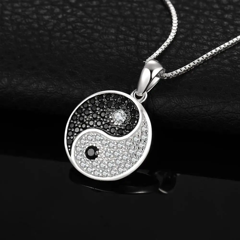 JewelryPalace Tai Chi Yin Yang collana con ciondolo in argento Sterling 925 donna ciondolo con gemma rotonda di spinello nero naturale senza catena  36