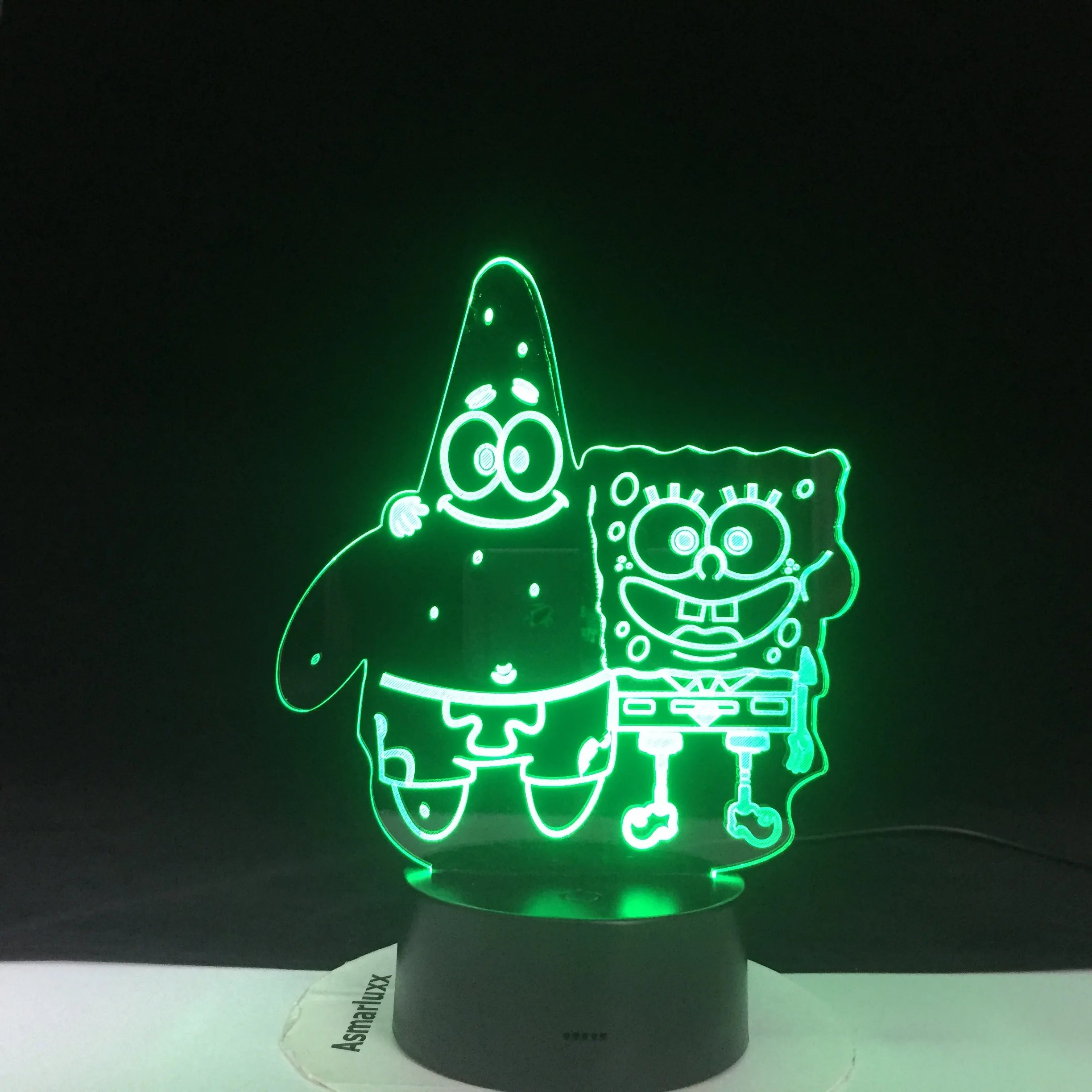 Акриловая настольная лампа Патрик Губка Боб, 7 цветов, 3D лампа, новинка, светодиодный ночник с квадратными штанами, светодиодный стереофонический светильник для детской комнаты