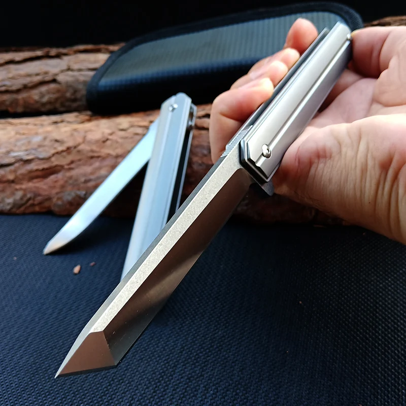 

D2 Steel Camping Hunting Tactical Knives High hardness Survival Pocket Knife titanium alloy handle Outdoor Folding Knife Tools