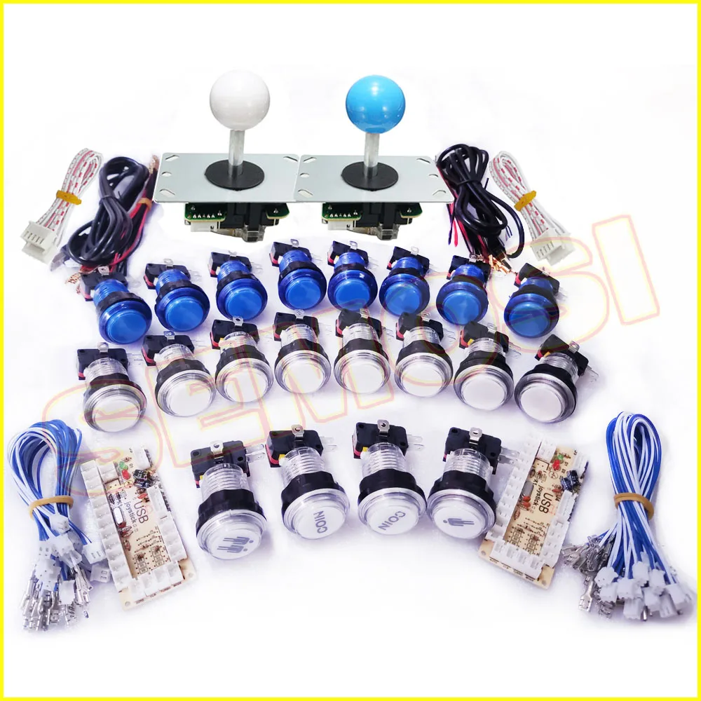 White and blue 2 5 pin аркадный джойстик светодиодный кнопочный с микропереключателем DIY Kit, нулевой датчик с переходником управления шкаф аркадная игра часть для 2 плеера - Цвет: White and blue 2