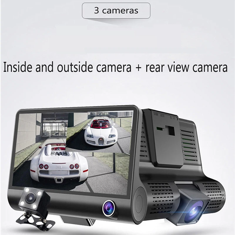 Auto DVR 3 kamery Full HD 1080P Duální objektiv Auto DVR kamera 4,0 palcový LCD displej se 170stupňovým zadním pohledem_voghion.com