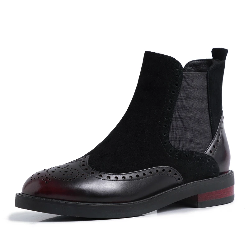 

COOLULU New Burgundy Bootie Best Genuine Martin Platform Female Marten Leather Low Heel Ankle Boots Oxfords Shoe for Women