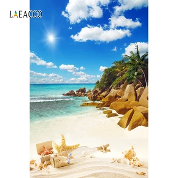 

Laeacco Summer Sea Beach Starfish Sky Tree Photo Backgrounds Personalized Portrait Summer Theme Party Photography Backdrops