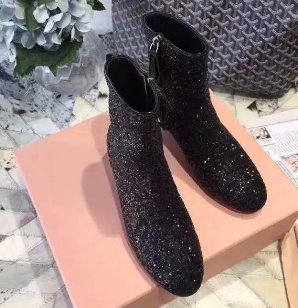 Bonjean/Серебристые блестящие женские ботильоны с украшением; короткие сапоги для верховой езды на толстом каблуке с круглым носком и стразами; женские модельные туфли для вечеринок