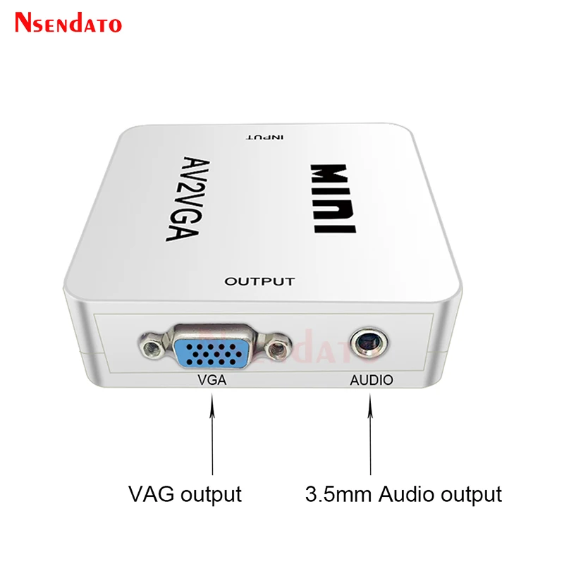 Mini HD AV2VGA Video Converter Convertor Box AV RCA CVBS to VGA Video Converter Conversor with 3.5mm Audio to PC HDTV Converter