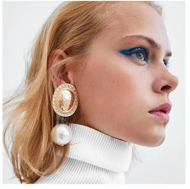 Серьги-подвески золотого цвета с имитацией жемчуга женские овальные ювелирные