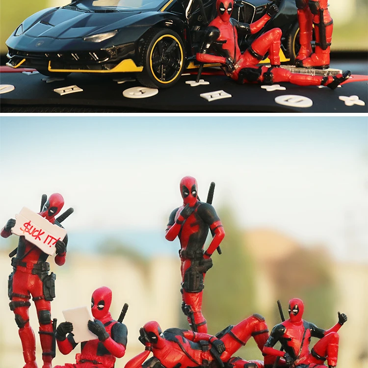 Car Ornament Marvel Cute Deadpool Action Figure Sitting Lying Anime Doll  Kid Toy