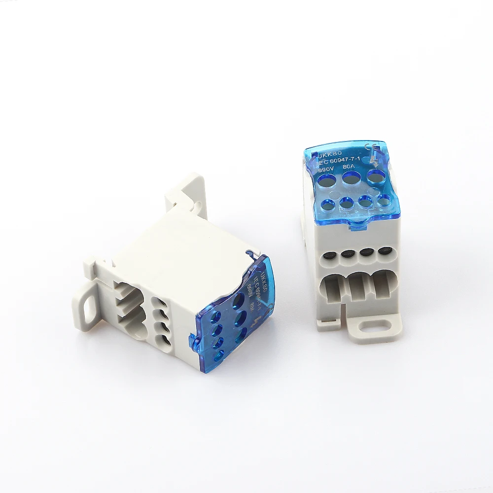 UKK 80A Din Rail Distribution Box Block One In Multiple Out Power Universal Electric Wire Connector Junction Box Terminal Block