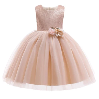 

2020 Summer Champagne Flower Wedding Dress Girl Baby Tutu Dress Bll Gown Kids Dresses For Girls Clothing Party Princess Dress