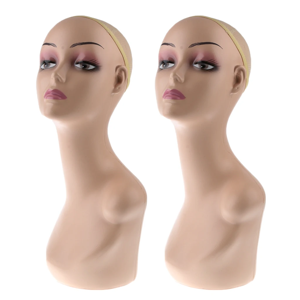 ABS Female Wig Mannequin Head Hairpiece Jewelry Hat Display Bust Stand 2pcs