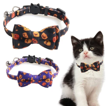 

Halloween Cat Collar with Bell Breakaway Adjustable BowTie Pumpkin Collars for Kitty and Puppies Adjustable Length Safety Collar