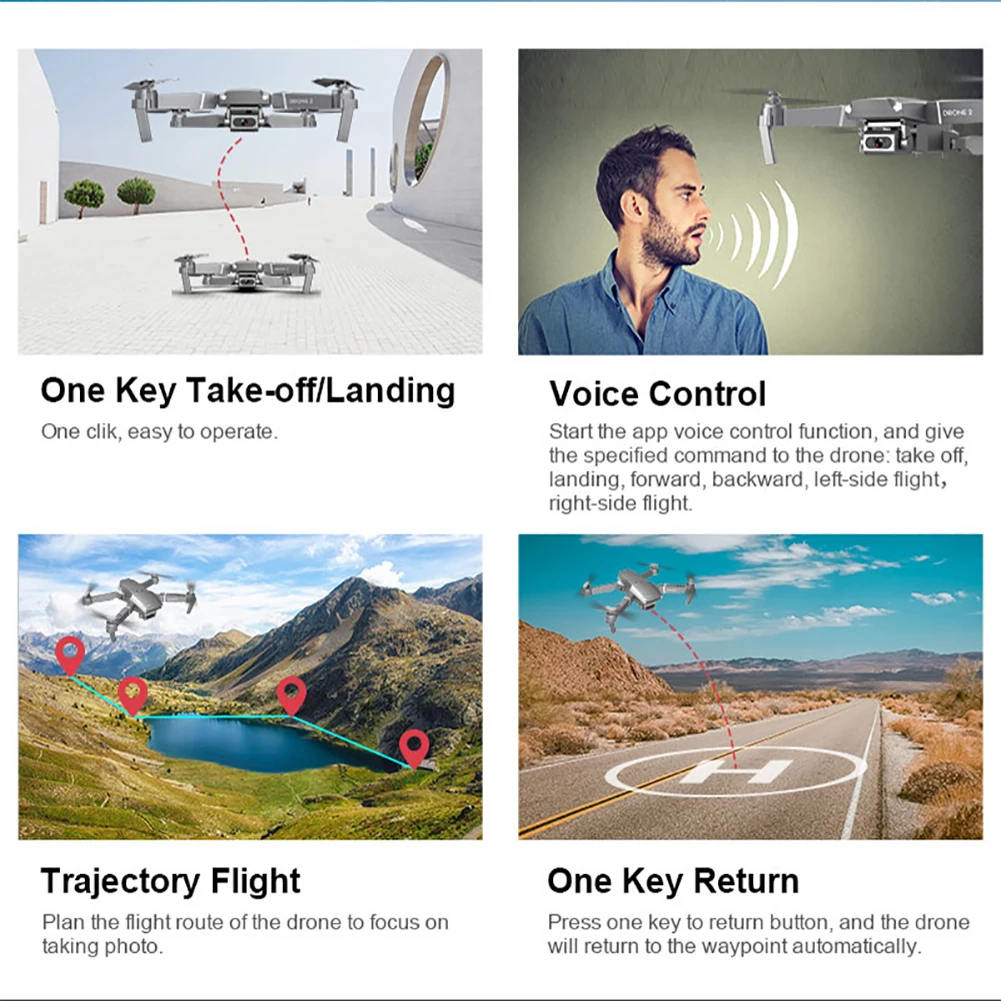 E68 удерживающий высоту светодиодный светильник пластиковый wifi FPV Многофункциональный складной видео Квадрокоптер Радиоуправляемый Дрон Безголовый режим детский подарок HD камера