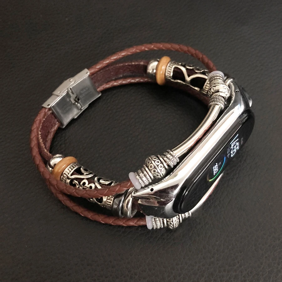 For Mi Band 4 Bracelet Retro Leather Wristband Strap for Xiaomi Mi Band 4 Accessory Case Watchband