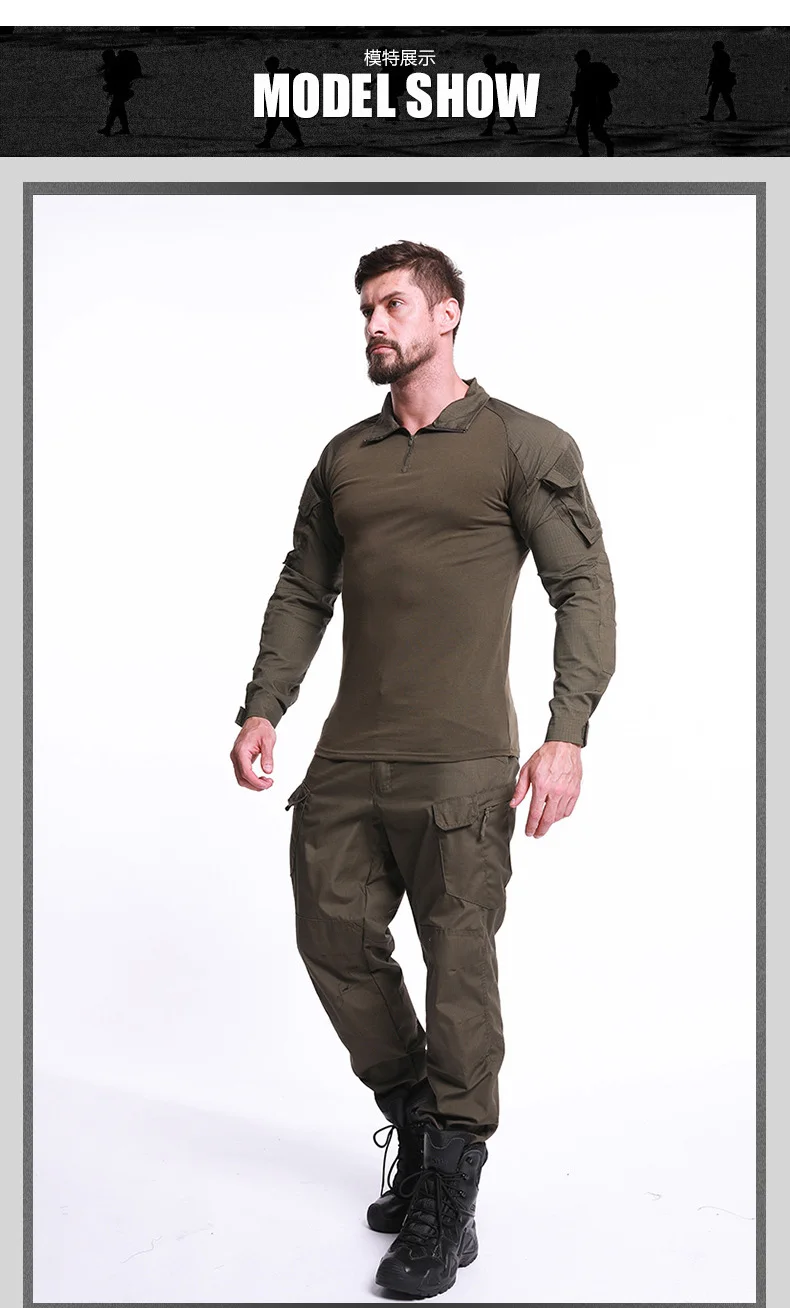 Тактическая Военная футболка с длинным рукавом, облегающая камуфляжная рубашка на молнии, армейские камуфляжные рубашки для мужчин, для спорта на открытом воздухе, туризма, охоты Велоспорт Рыбалка Кемпинг Альпинизм