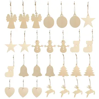 

50pcs Christmas Wooden Chip Ornaments Xmas Tree Hanging Pendant Party Wedding Birthday Decoration Board Arts Crafts Gifts