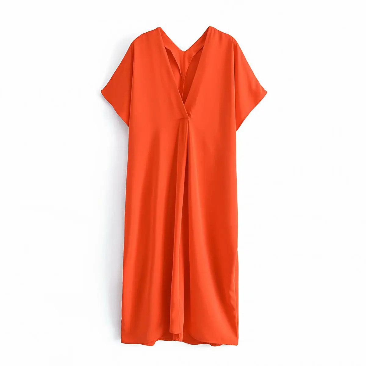 

Silk Satin Texture Dress Summer Women's Clothing V-neck Loose Midi Skirt Holiday Casual Home Wear For Lady